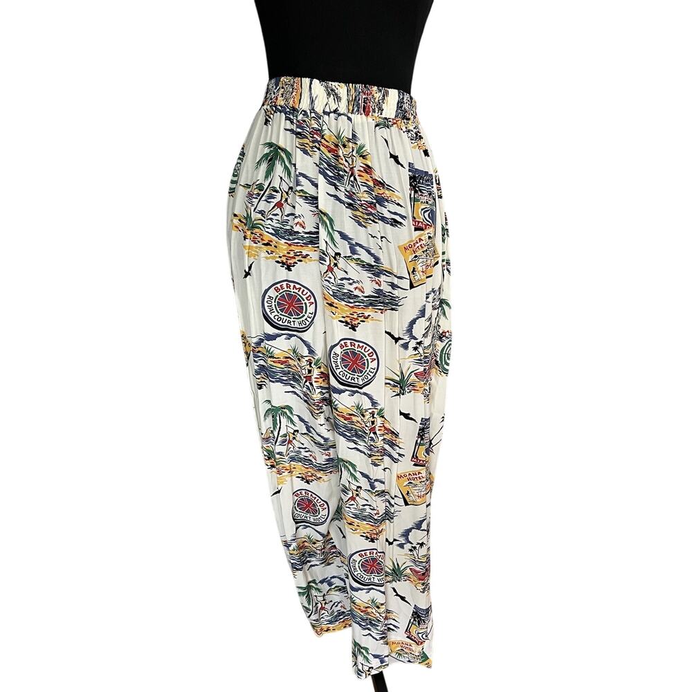 Vtg 90s Karen Kane Tropical Elastic Waist Pants Size 14 Medium Resortwear Beach
